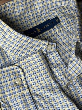 Ralph Lauren Men's Plaid Button Down Shirt Yellow Blue Cotton Preppy Large